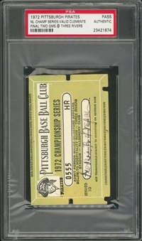 1972 Pittsburgh Pirates National League Championship Series Pass - Clemente Final 2 Games at Three Rivers (PSA)